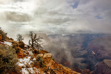 At the edge of the Grand Canyon with clouds and light