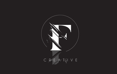 White F Letter Logo with Vintage Grundge Drawing Design. Destroyed Cutted Letter Icon Vector.