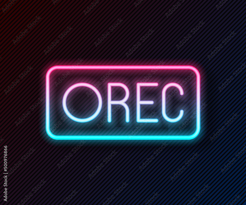 Poster glowing neon line record button icon isolated on black background. rec button. vector