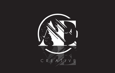 White AE Letter Logo with Vintage Grundge Drawing Design. Destroyed Cutted Letter Icon Vector.