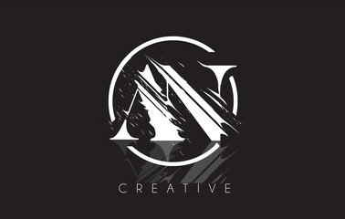 White AN Letter Logo with Vintage Grundge Drawing Design. Destroyed Cutted Letter Icon Vector.