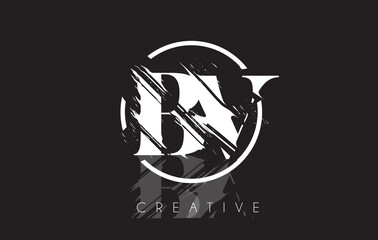 White BV Letter Logo with Vintage Grundge Drawing Design. Destroyed Cutted Letter Icon Vector.