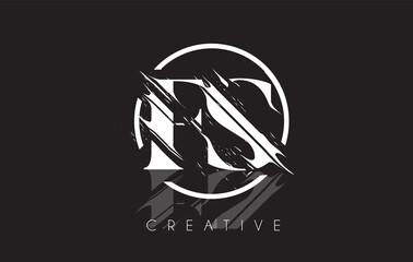 White FS Letter Logo with Vintage Grundge Drawing Design. Destroyed Cutted Letter Icon Vector.