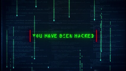you have been hacked computer error warning message with glitch and noise text effects