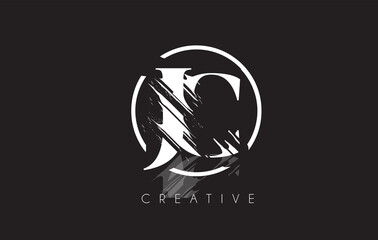 White JC Letter Logo with Vintage Grundge Drawing Design. Destroyed Cutted Letter Icon Vector.