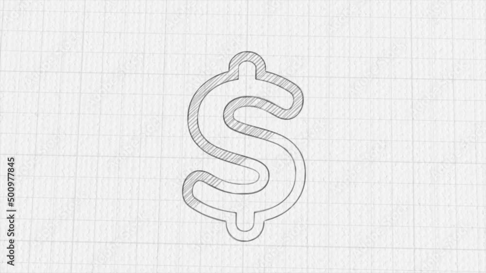 Poster dollar symbol icon with color drawing effect. doodle animation. 4k
