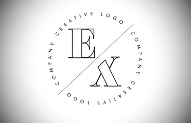 Outline EX e x Letter Logo with Cut and Intersected Design and circled frame.