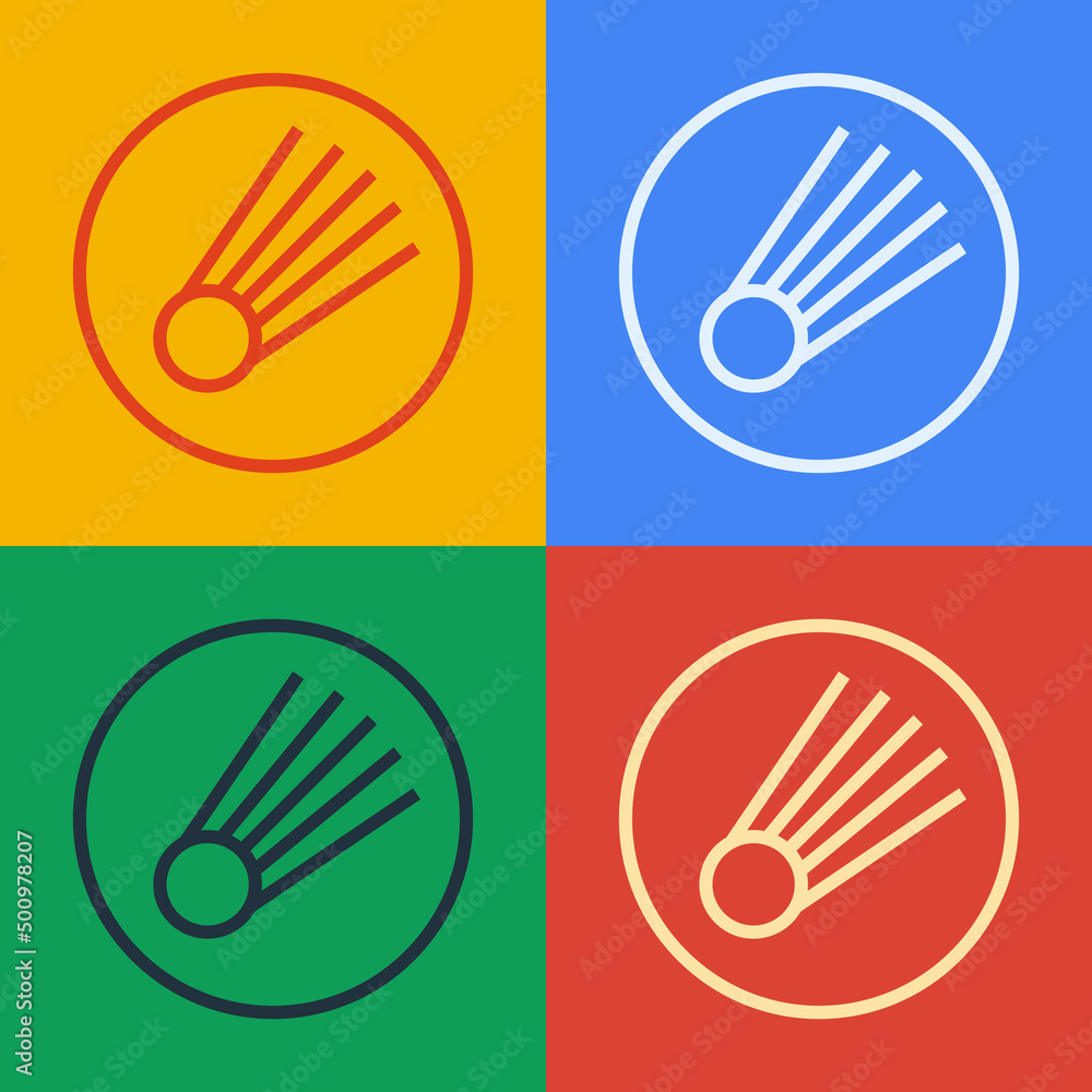 Poster pop art line comet falling down fast icon isolated on color background. vector