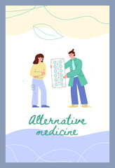 Alternative medicine and homeopathy treatment banner flat vector illustration.