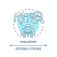 Evaluating turquoise concept icon. Innovation management abstract idea thin line illustration. Commercial success. Isolated outline drawing. Editable stroke. Arial, Myriad Pro-Bold fonts used