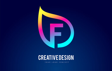 Colorful F Leaf Logo Letter Design with Vibrant Leaf Outline