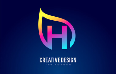 Colorful H Leaf Logo Letter Design with Vibrant Leaf Outline