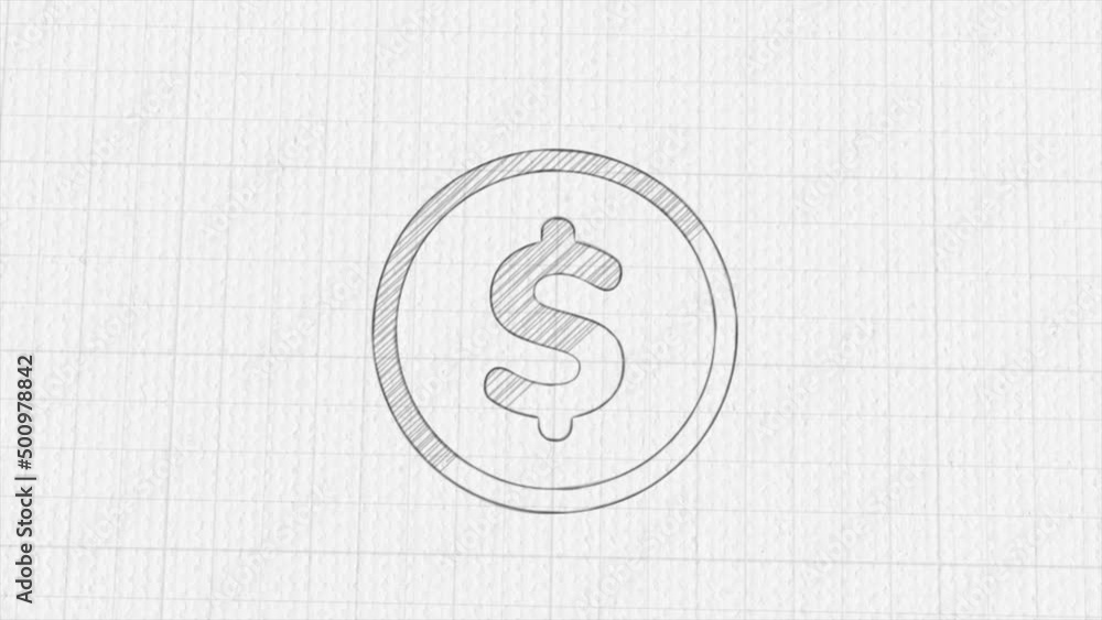 Poster dollar symbol icon with color drawing effect. doodle animation. 4k