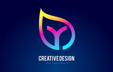 Colorful Y Leaf Logo Letter Design with Vibrant Leaf Outline