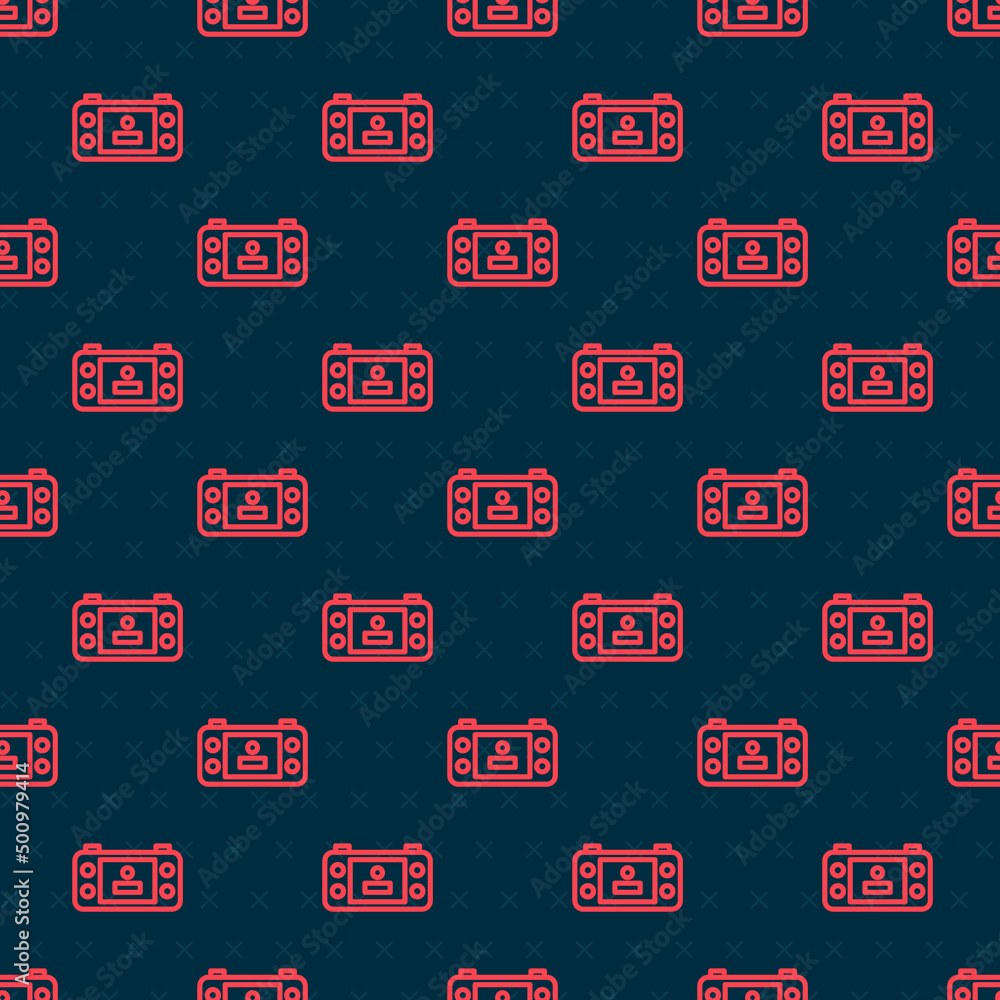 Poster red line portable video game console icon isolated seamless pattern on black background. handheld co