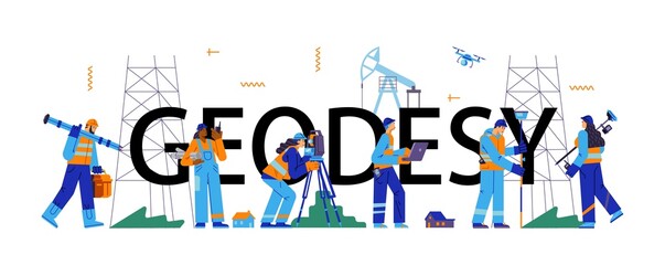 Surveyor or geodesy typographic header, flat vector illustration isolated.