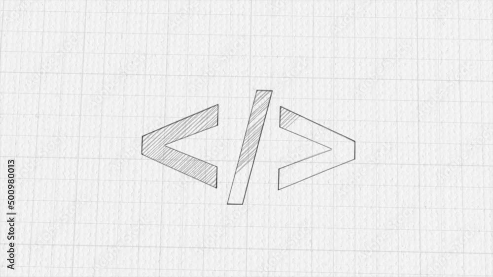 Aufkleber Coding code html icon with color drawing effect. Doodle animation. 4K