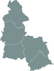 Gray flat blank vector map of raion areas of the  Ukrainian administrative area of SUMY OBLAST, UKRAINE with white  border lines of its raions