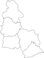 Obraz premium White flat blank vector map of raion areas of the Ukrainian administrative area of SUMY OBLAST, UKRAINE with black border lines of its raions