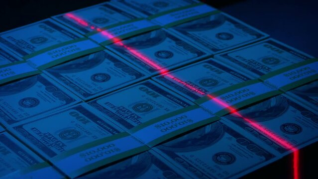 Security Laser Scans Large Block Of Money