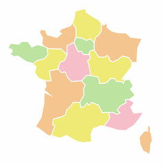 France political map. Low detailed. Solid simple style. Pastel colours. Administrative regions division. Vector editable