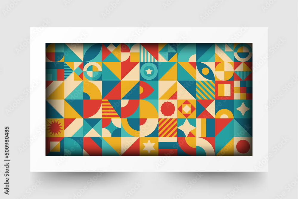 Poster modern geometric shapes vector seamless pattern background in retro style