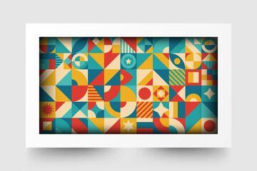 Modern geometric shapes vector seamless pattern background in retro style