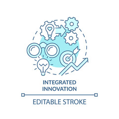 Integrated innovation turquoise concept icon. Future of innovation management aspect abstract idea thin line illustration. Isolated outline drawing. Editable stroke. Arial, Myriad Pro-Bold fonts used