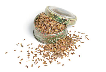 Stack of Dill seeds isolated on white background