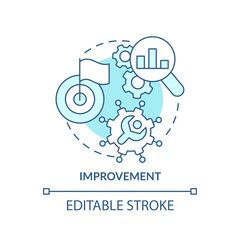 Improvement turquoise concept icon. Innovation management abstract idea thin line illustration. Products, processes. Isolated outline drawing. Editable stroke. Arial, Myriad Pro-Bold fonts used