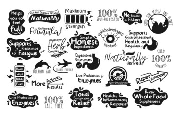 Black and white label set for healthy food ad