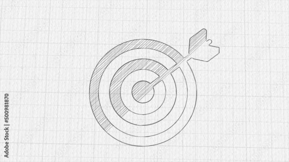 Poster target with arrow icon with color drawing effect. doodle animation. 4k