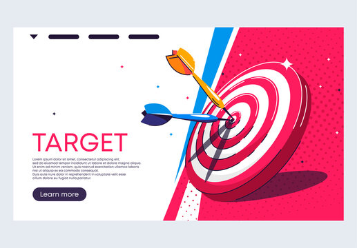 vector illustration of a banner template for a website, Darts hit the bull's-eye, the target, the center of the target, business plan, problem solving