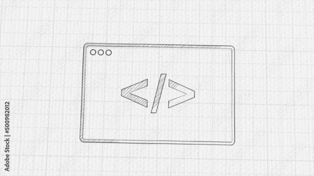 Poster Code browser icon with color drawing effect. Doodle animation. 4K