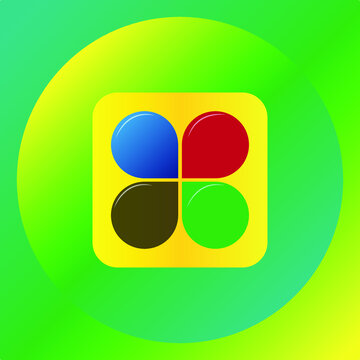 4 round squares together logo,in green colour background,red,blue,green and black round squares.