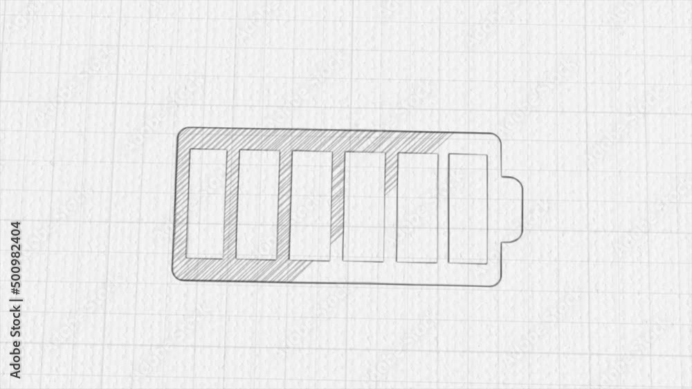 Poster battery icon with color drawing effect. doodle animation. 4k