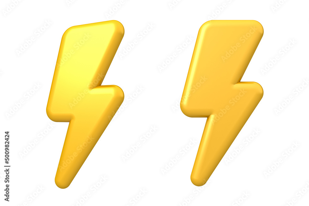 Poster 3d yellow thunder or lightning flash isolated over white background 3d rendering