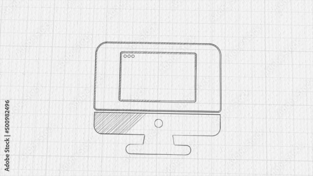 Poster Computer screen with browser window icon with color drawing effect. Doodle animation. 4K