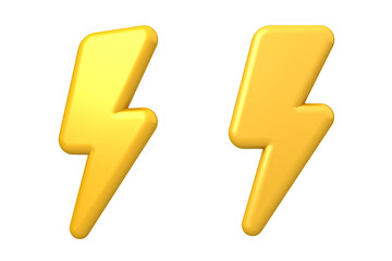 3d yellow thunder or lightning flash isolated over white background 3D rendering