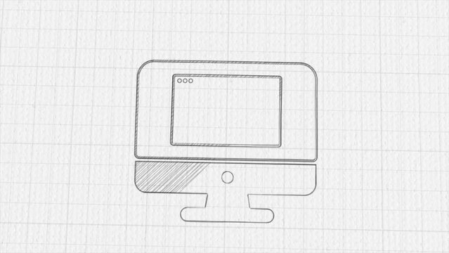 Computer screen with browser window icon with color drawing effect. Doodle animation. 4K