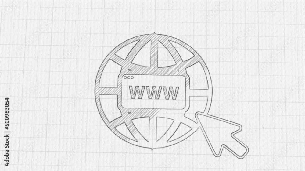 Aufkleber world wide web concept globe icon with color drawing effect. doodle animation. 4k