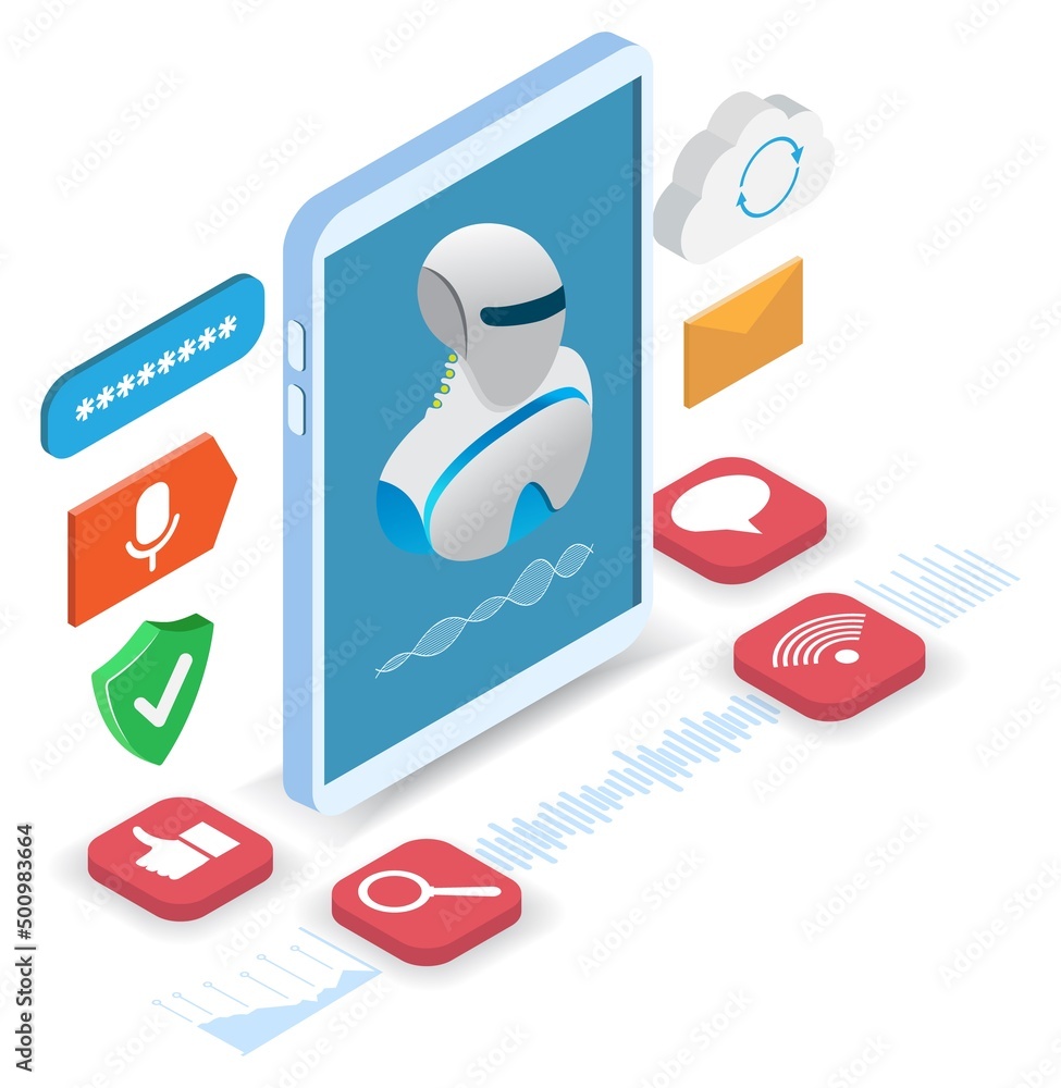 Poster chat bot vector ai mobile robot for user help