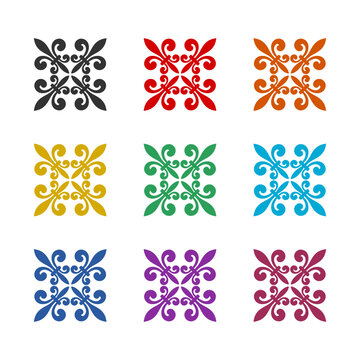 Fleur de lis cross icon color set