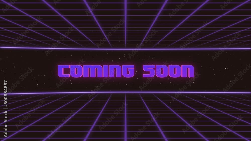 Poster coming soon title animated retro futuristic 80s 90s style. animation squares and retro background