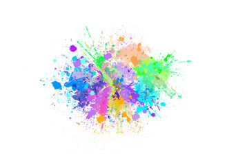 Colorful powder explosions isolated on white background, colorful paint splashes