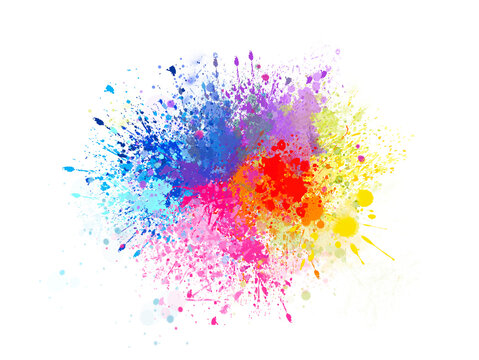 Colorful powder explosions isolated on white background, colorful paint splashes
