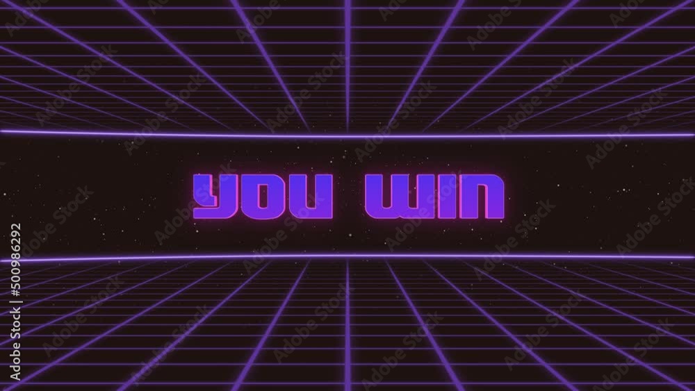 Poster you win title animated retro futuristic 80s 90s style. animation squares and retro background