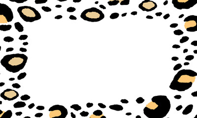 Fototapeta premium Black and white frame with modern ornament of stylized leopard skin. Squared pattern for poster. Decorative abstract border with animal ornament. Trendy leather skin. Copy space. Vector illustration