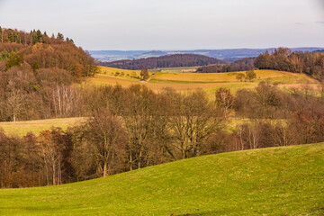 Rural landscape with hills and trees with good distant view