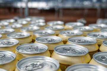 beer cans on the conveyor.